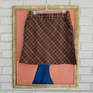 Vintage 90s Rachel Green Brown Pink Plaid Izod Flex Skort